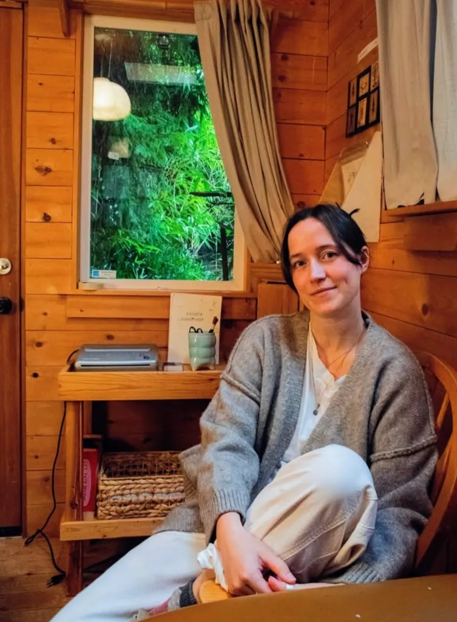 Abi inside the cabin