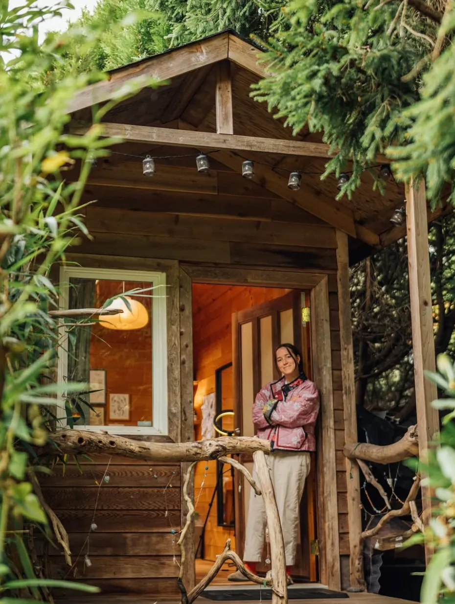 Abi on the cabin porch
